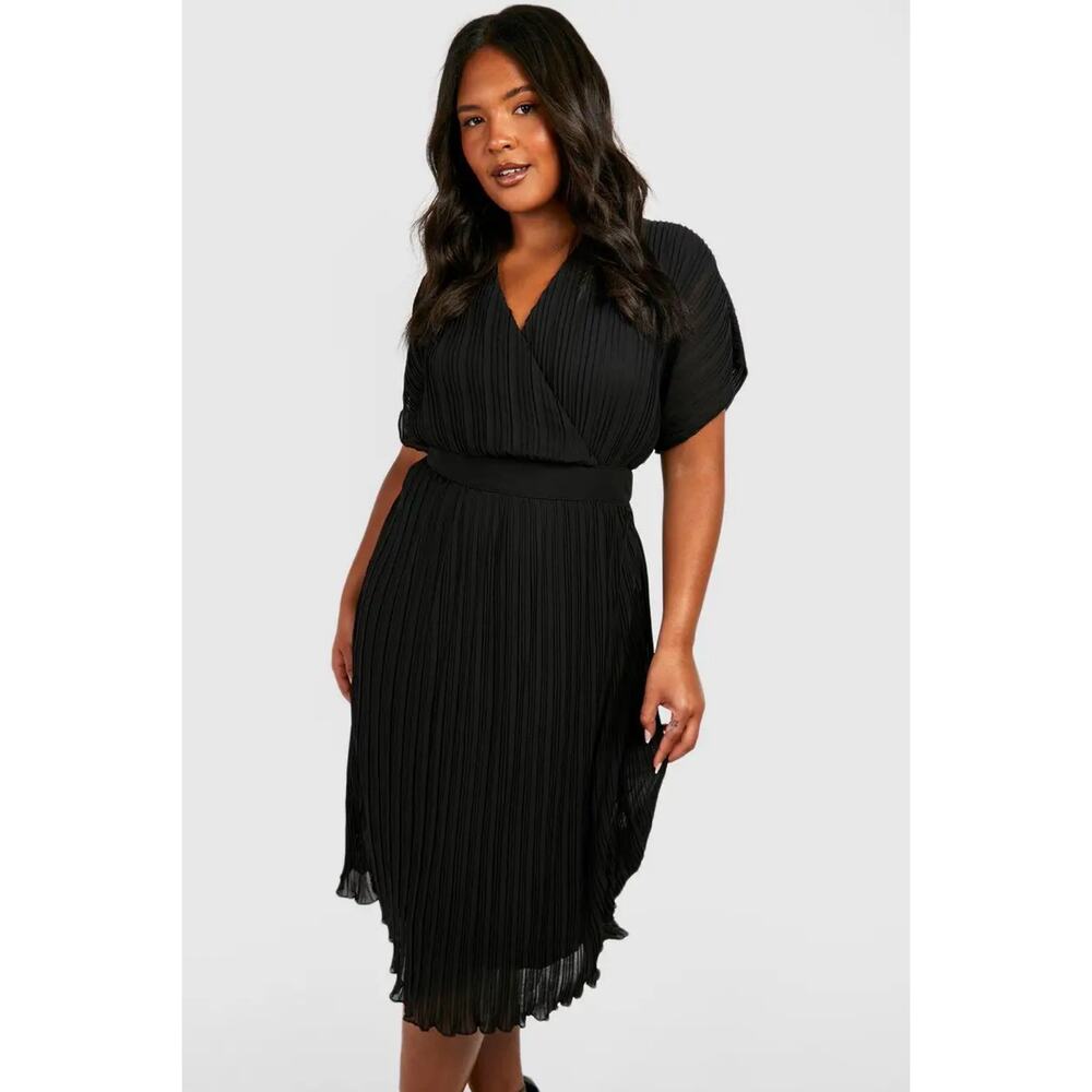 BOOHOO Midi Dress Womens Size 22 Pleated Special Occasion Event Party Holiday